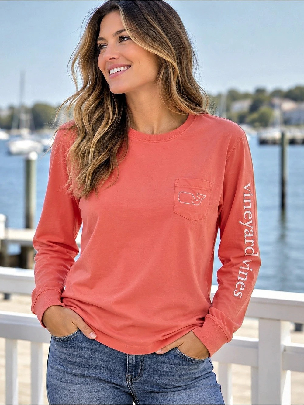 Vineyard Vines Long-Sleeve Pocket Tee Coral Long Sleeve Tee size extra large